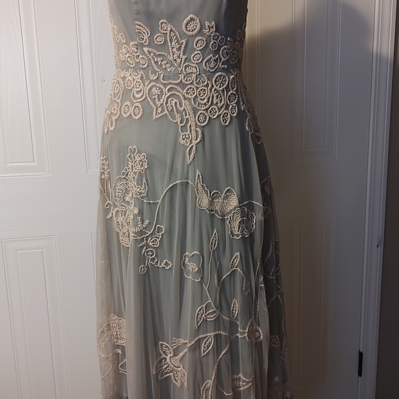 LEIFSDOTTIR Winter Solstice Lace & Fringe Pearl Gray Dress Orig $288 Size 4 - Picture 2 of 7